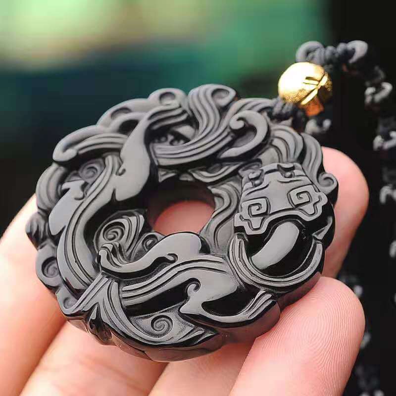 Lucky Pixiu Pendant Obsidian Talisman Necklace Taikong Sky